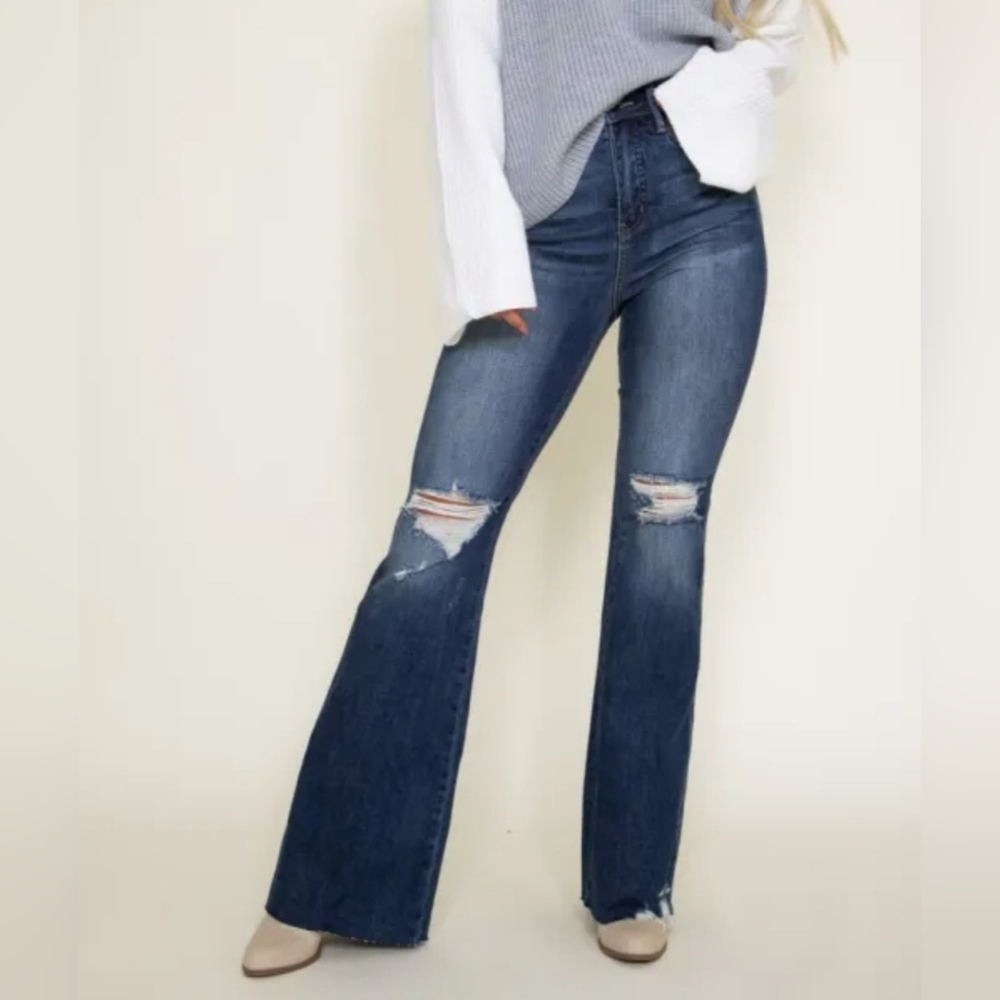 Judy Blue High Rise Tummy Control Dark Wash Flare Denim Jeans Stretch 11/30 NWT